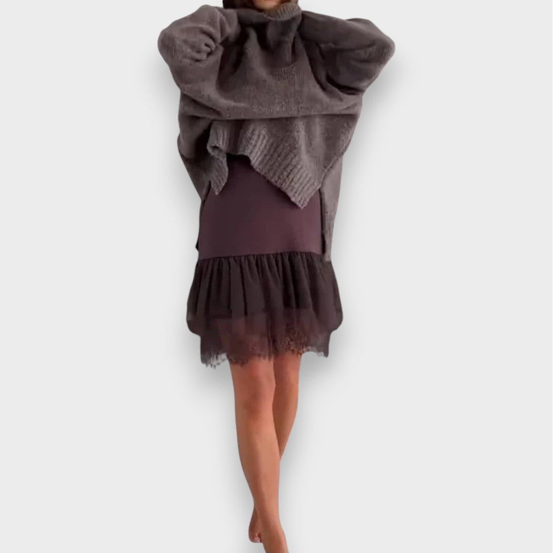 Luna - Dvodijelni set za slobodno vrijeme s džemperom s čipkastim rolkom