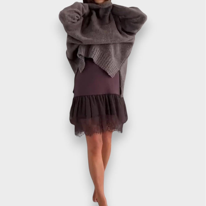 Luna - Dvodijelni set za slobodno vrijeme s džemperom s čipkastim rolkom