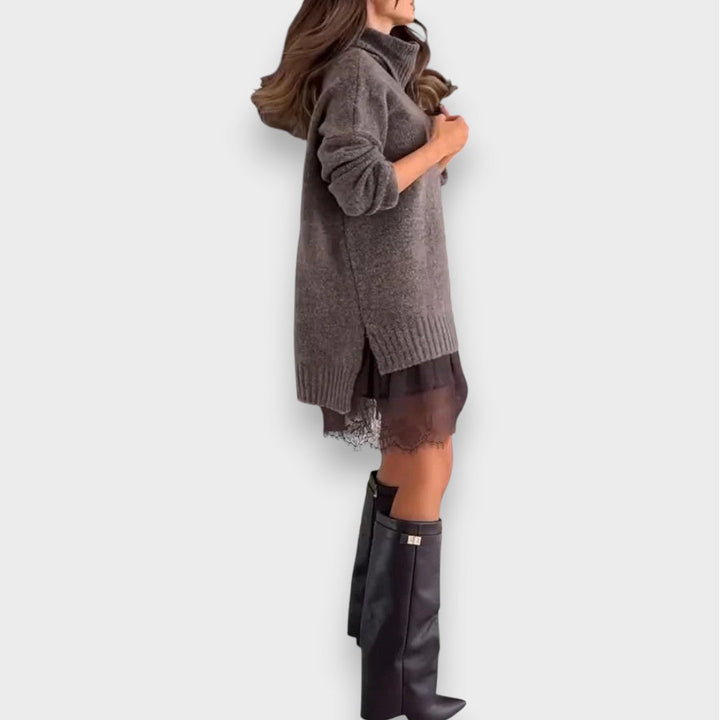 Luna - Dvodijelni set za slobodno vrijeme s džemperom s čipkastim rolkom