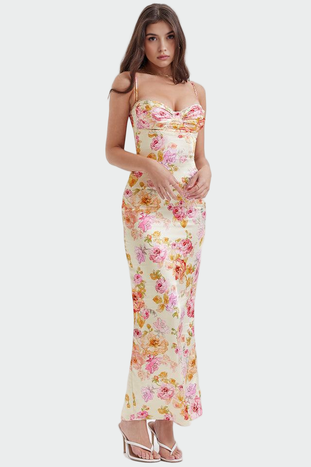 Roza | Saten cvjetna haljina