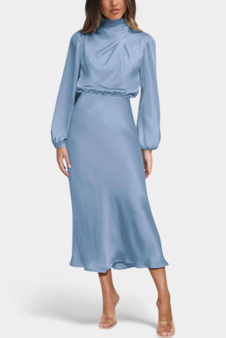 Marija Maxi Haljina s Visokim Ovratnikom i Cvjetnim Detaljima