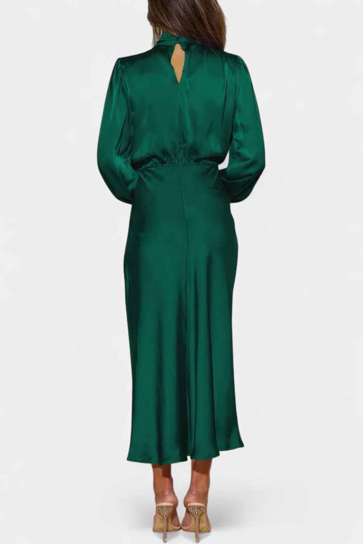 Marija Maxi Haljina s Visokim Ovratnikom i Cvjetnim Detaljima