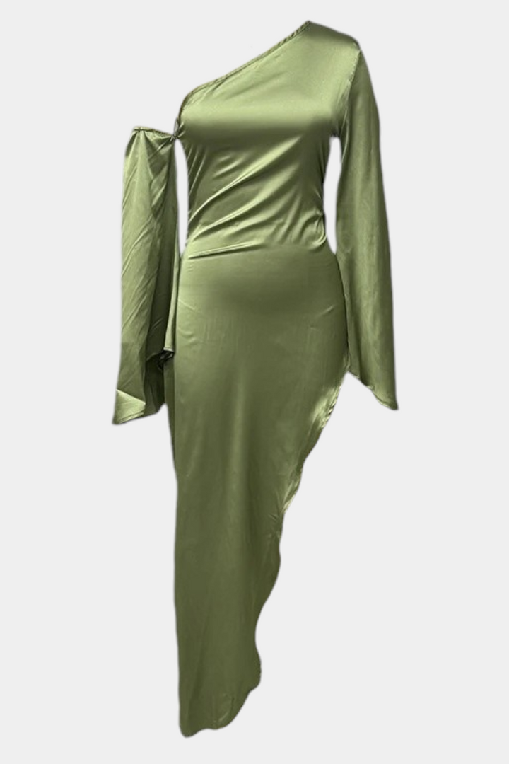 Franka Asimetrična Maxi Haljina s Jednim Rame i Oblikovanom Strukom