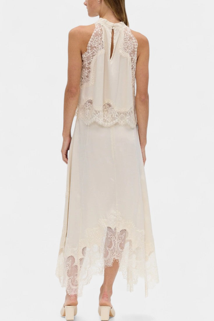 Nada Midi Suknja s Čipkastim Detaljima i Asimetričnom Porubom