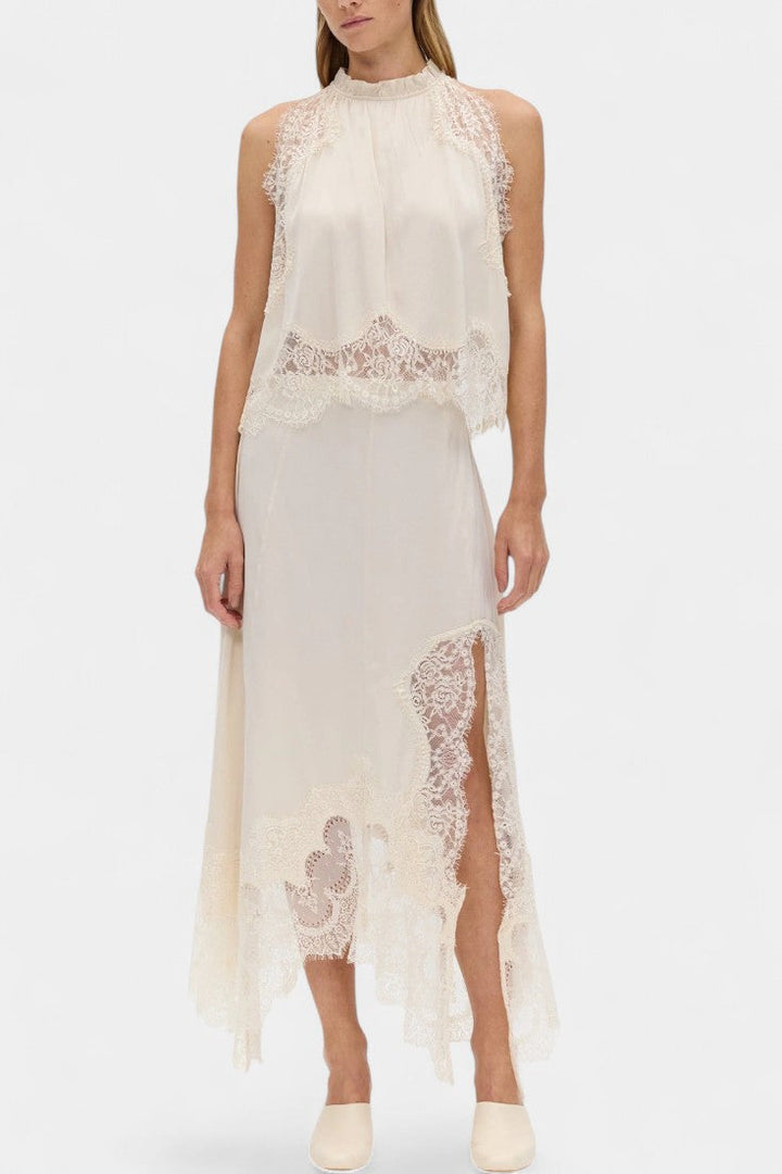 Nada Midi Suknja s Čipkastim Detaljima i Asimetričnom Porubom