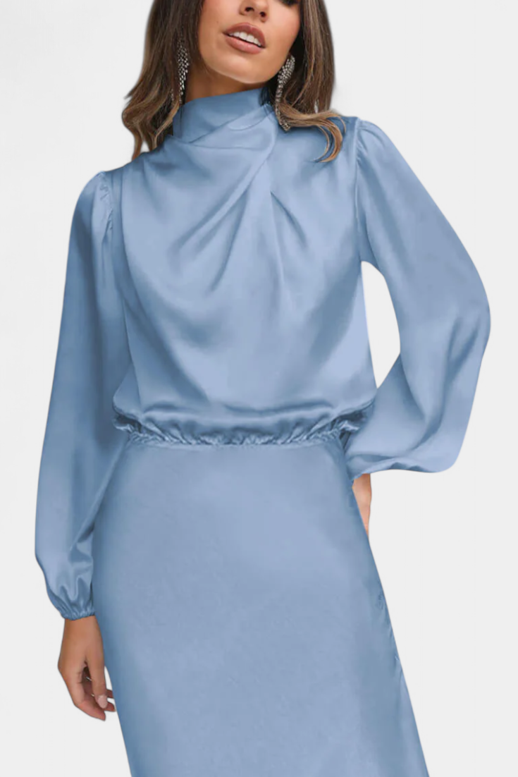 Marija Maxi Haljina s Visokim Ovratnikom i Cvjetnim Detaljima